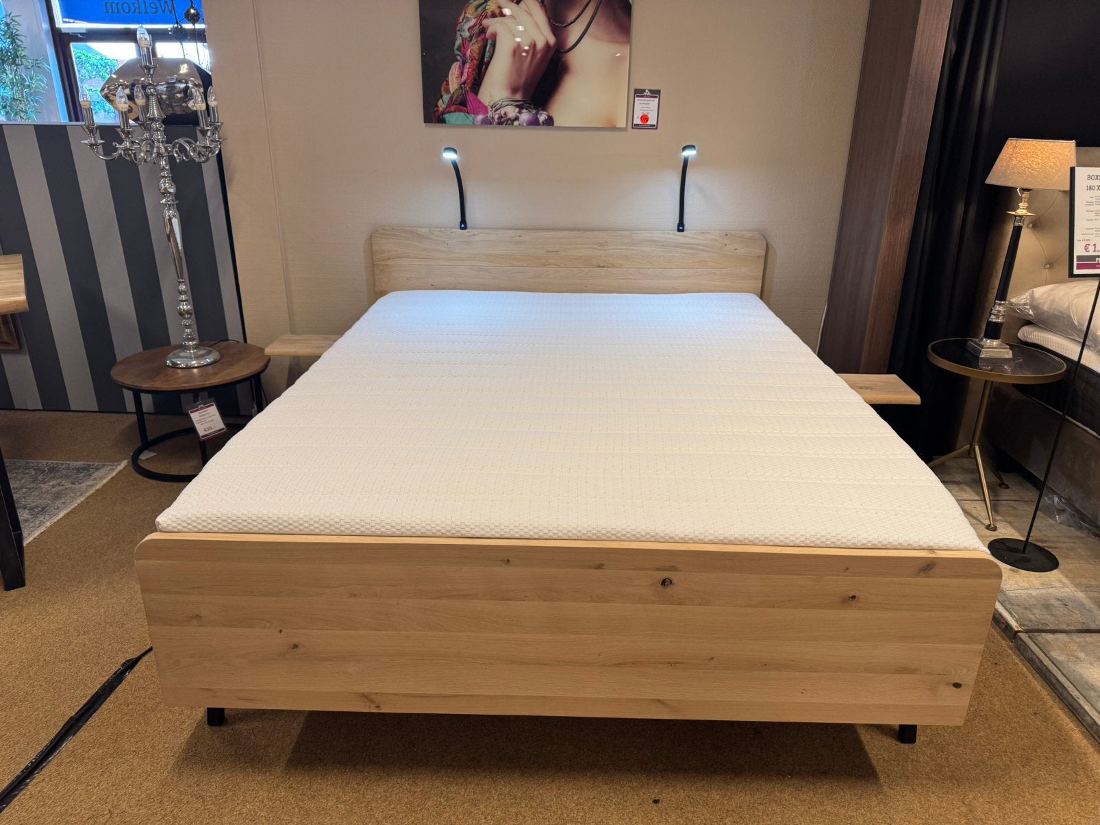 Industrieel design bed 160 Antonelli - Massief eiken E-7390, Huis en Inrichting, Slaapkamer | Bedden, Ophalen, Beige, Mwonenenslapen