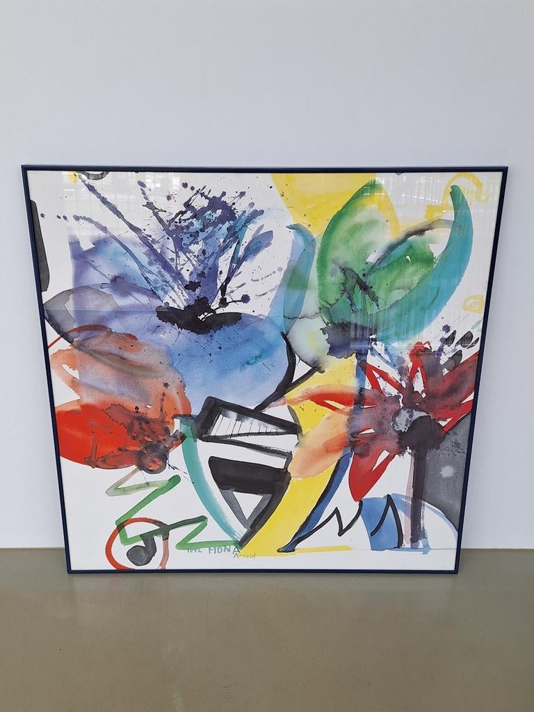abstract litho schilderij Mona Arnold kunstwerk 70x70cm, Ophalen