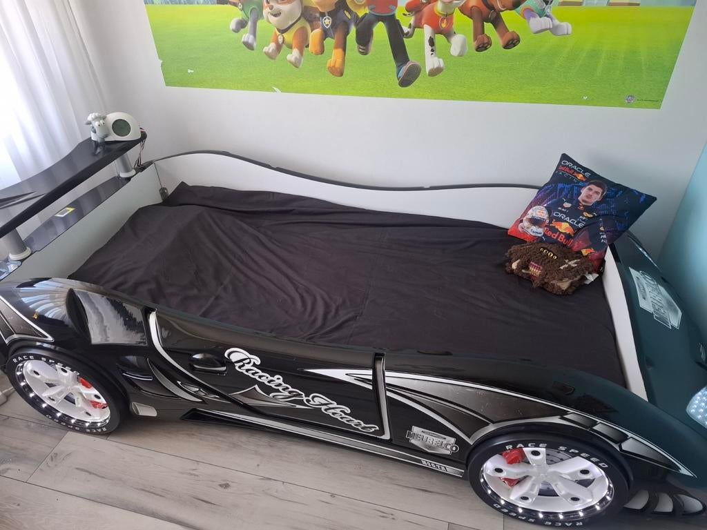 Stoer autobed met LED en racegeluiden (90x190), Ophalen, 85 tot 100 cm, Gebruikt, Lattenbodem