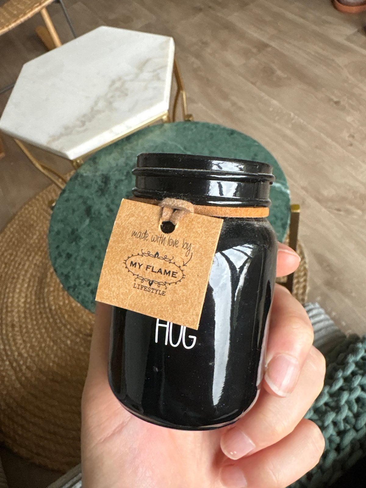 Leeg kaarsenpotje 'HUG' - gratis af te halen, Huis en Inrichting, Ophalen, Gebruikt, Zwart, Overige typen