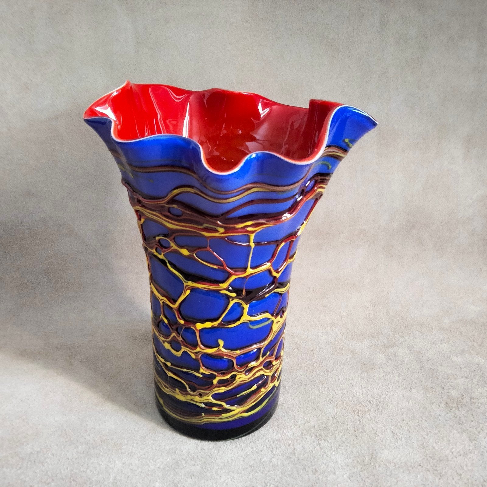 Unieke mondgeblazen glazen vaas, rood en blauw, Ophalen of Verzenden
