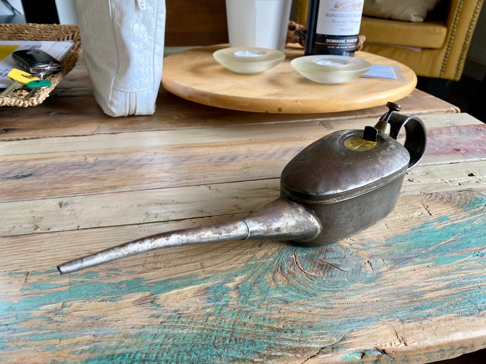 Vintage mooie oliespuit met patins, Antiek en Kunst, Ophalen of Verzenden