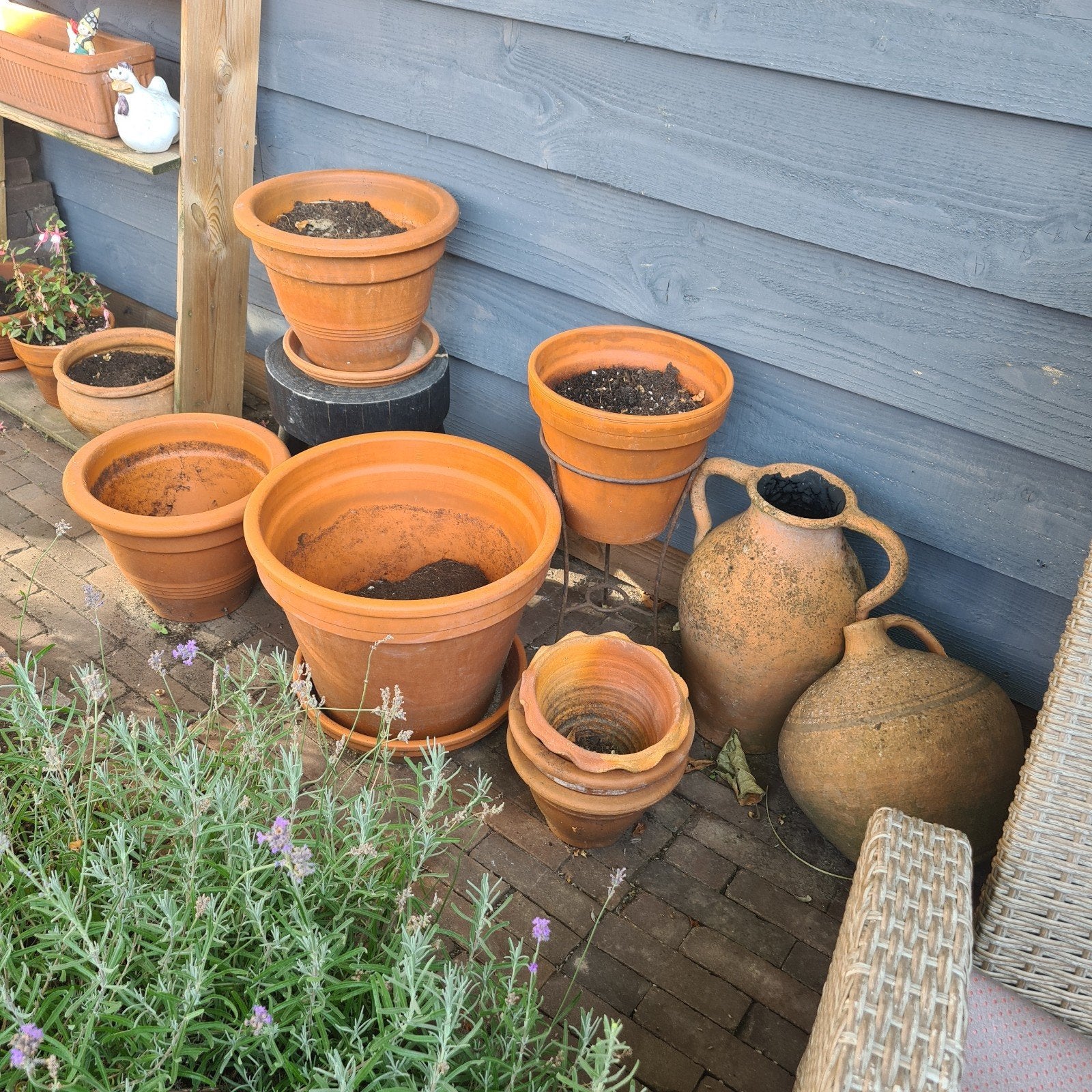 Terracotta bloempotten en kruiken - 9 stuks, Ophalen, Gebruikt, Terracotta, Balkon