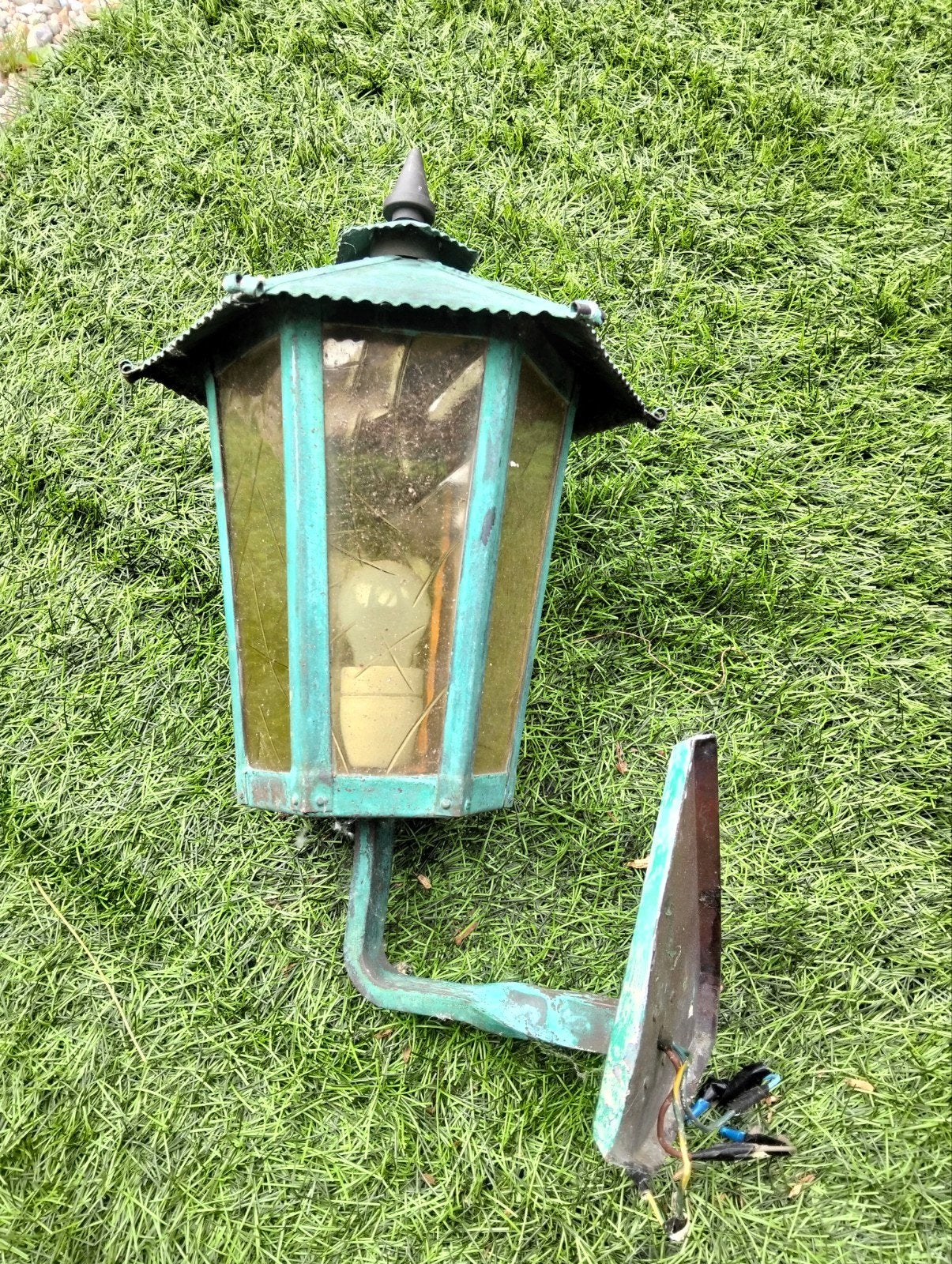 Vintage koperen buitenlamp - Groen gepatineerd, Antiek en Kunst, Ophalen of Verzenden