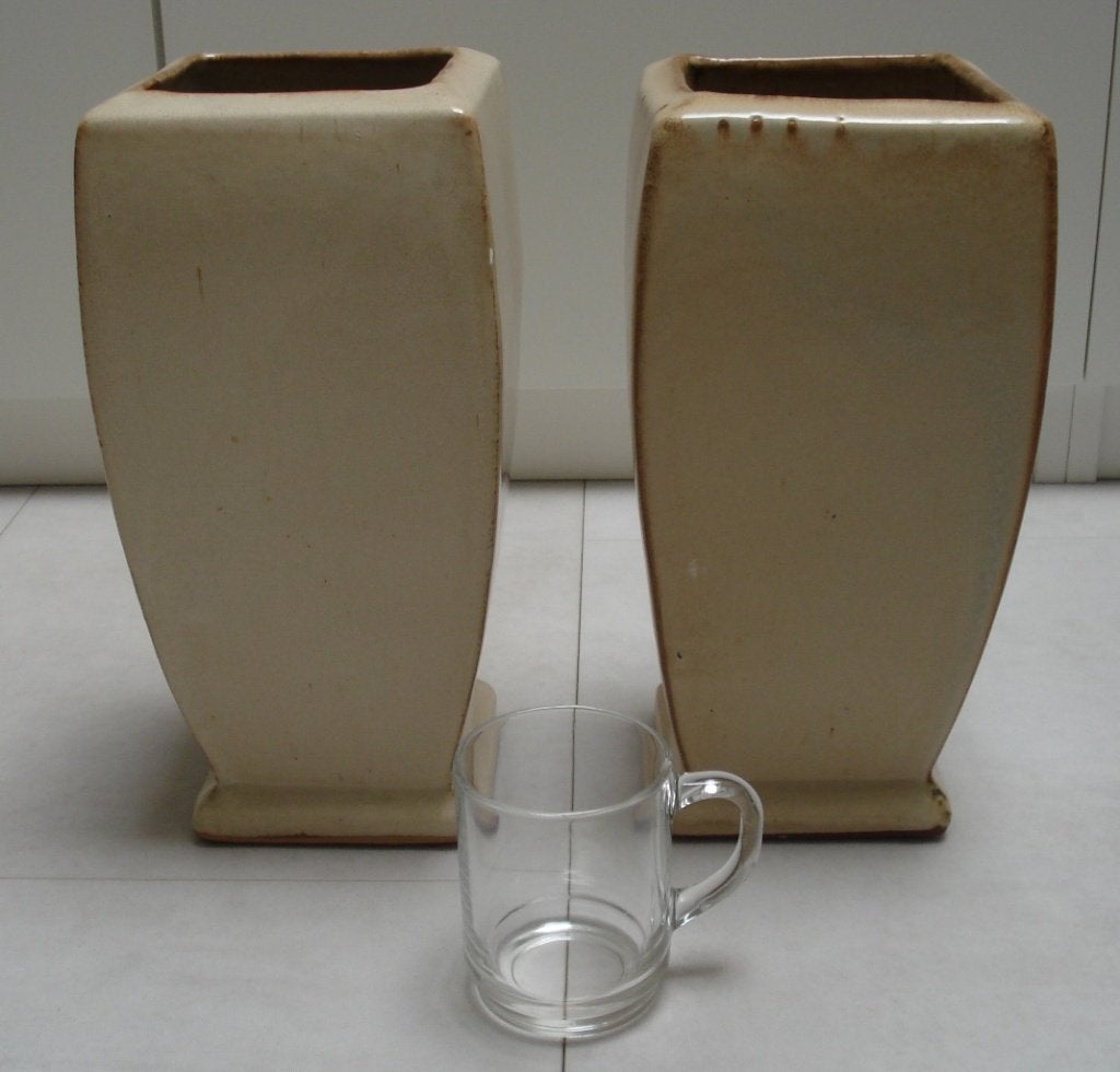 2 handgemaakte keramische plantpotten h 30 cm x b14 cm, Vierkant, Nieuw, Ophalen of Verzenden, Balkon