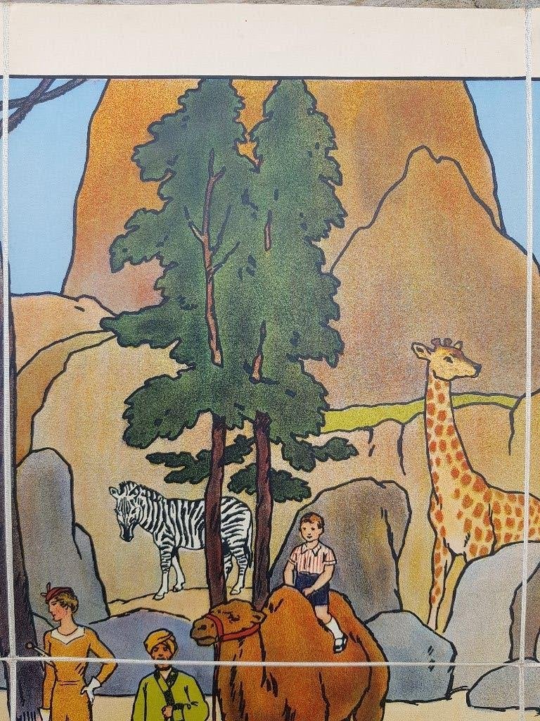 Dierentuin oude schoolplaat uit Frankrijk litho op canvas., Ophalen of Verzenden