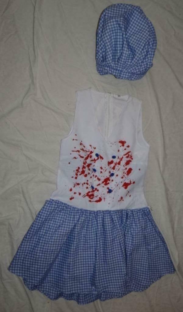 Leuke blauw/rood/witte HORROR KOK/KOKKIN jurk + hoed, Maat 38/40 (M), Carnaval, Nieuw, Ophalen of Verzenden