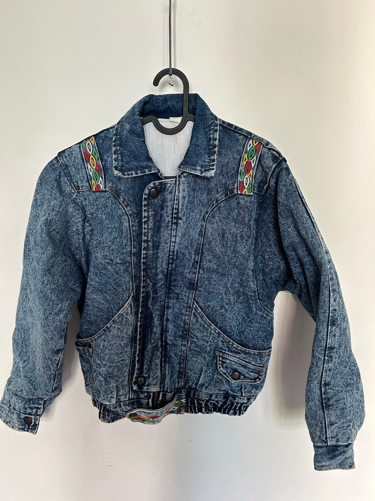 Vintage Spijkerjas XS met Geborduurde Details, Ophalen of Verzenden, Gedragen, Maat 34 (XS) of kleiner, Blauw