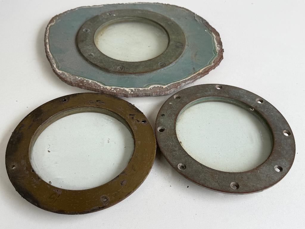 3 x Bronzen / messing patrijspoort dicht / lichtrand 211 mm, Ophalen of Verzenden, Gebruikt, Lijn of Blok