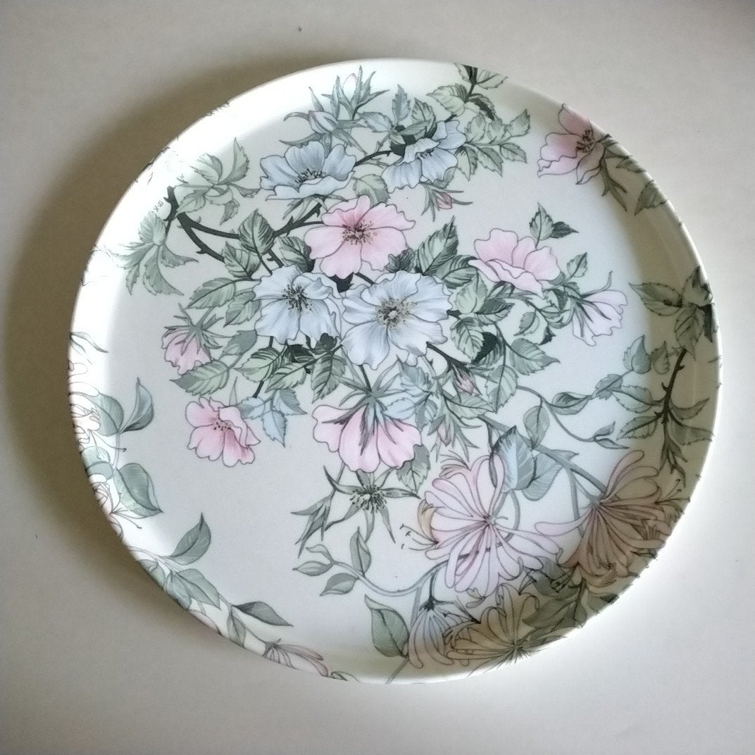Rond dienblad met bloemenprint - Douwe Egberts pasteltinten, Ophalen of Verzenden, Rond, Metaal