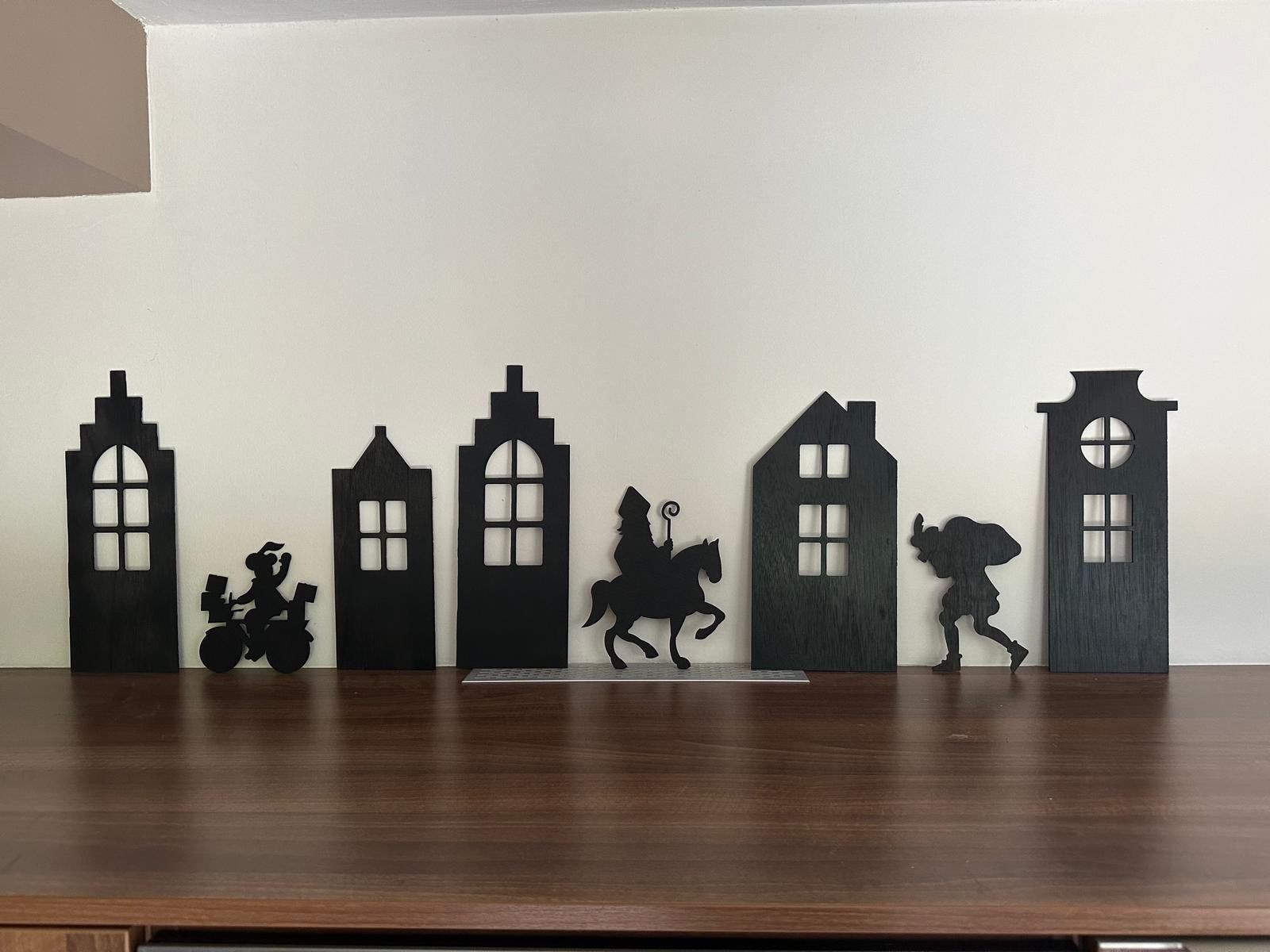 Houten sinterklaas decoratie set zwart kerst halloween, Ophalen of Verzenden, Nieuw