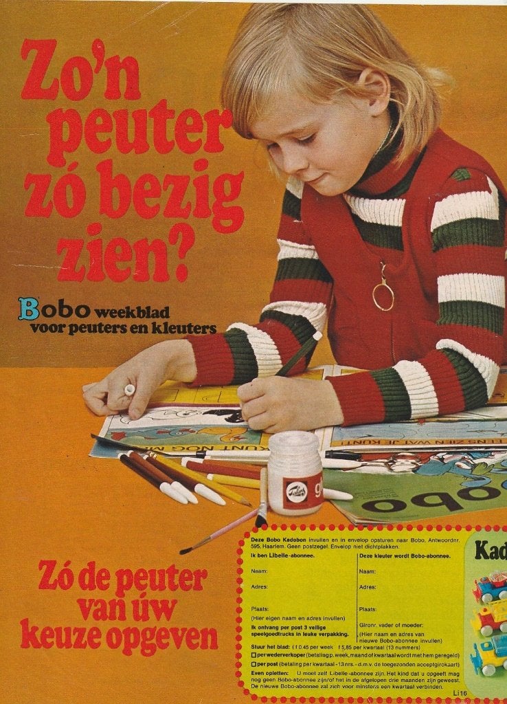 Retro reclame 1971 Bobo tijdschrift meisje knutselt, Verzenden, Overige typen