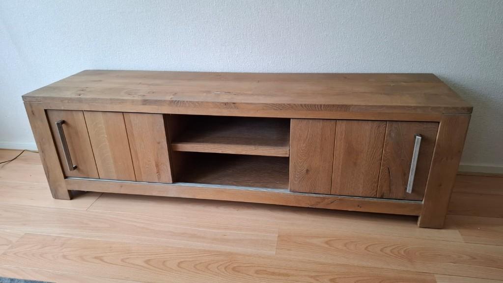 TV-kast / wandmeubel, Huis en Inrichting, Kasten | Televisiemeubels, Ophalen, 100 tot 150 cm, Eikenhout, Zo goed als nieuw