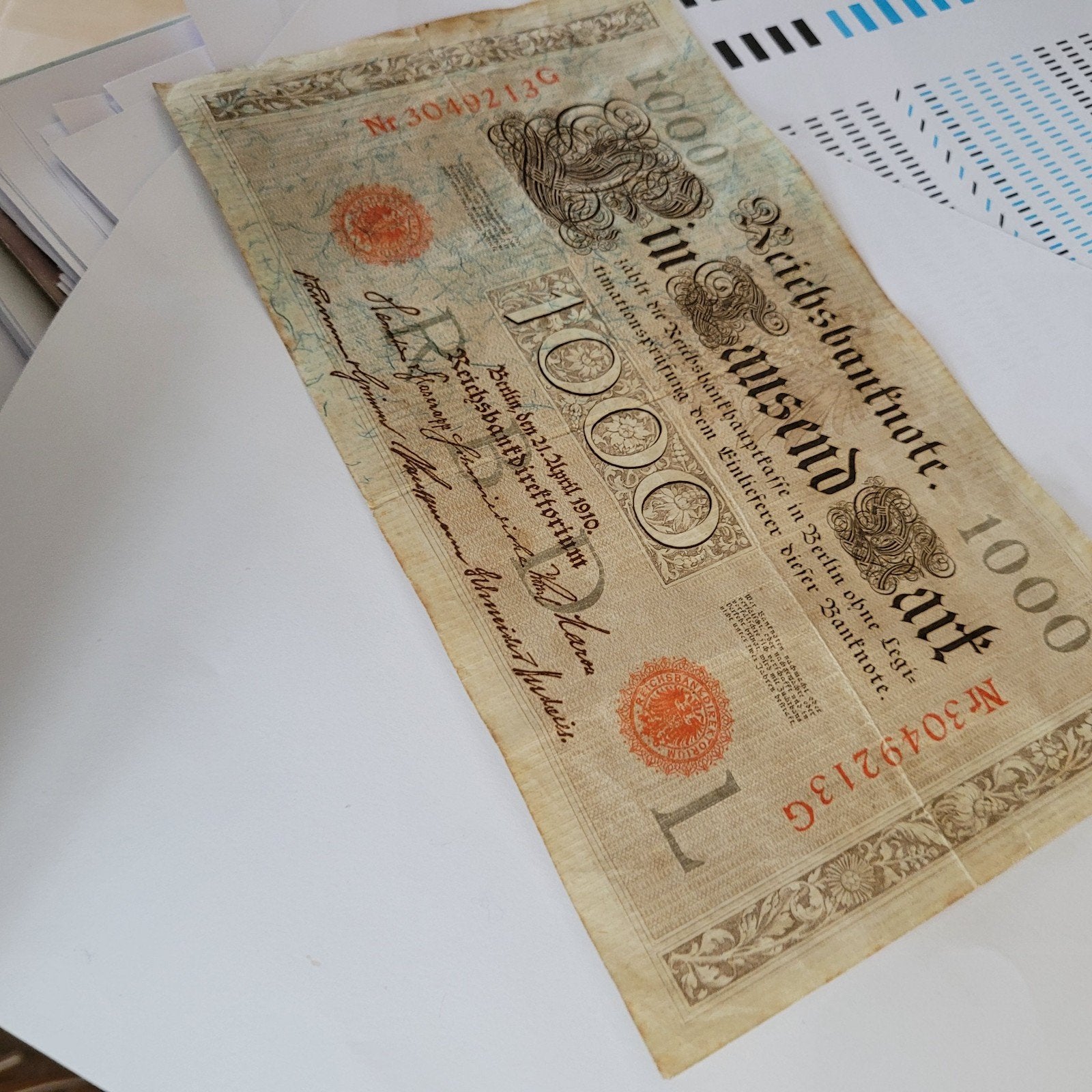Oude 1000 Mark Reichsbanknote 1910, Postzegels en Munten, Bankbiljetten | Europa | Niet-Eurobiljetten, Ophalen of Verzenden, Overige landen