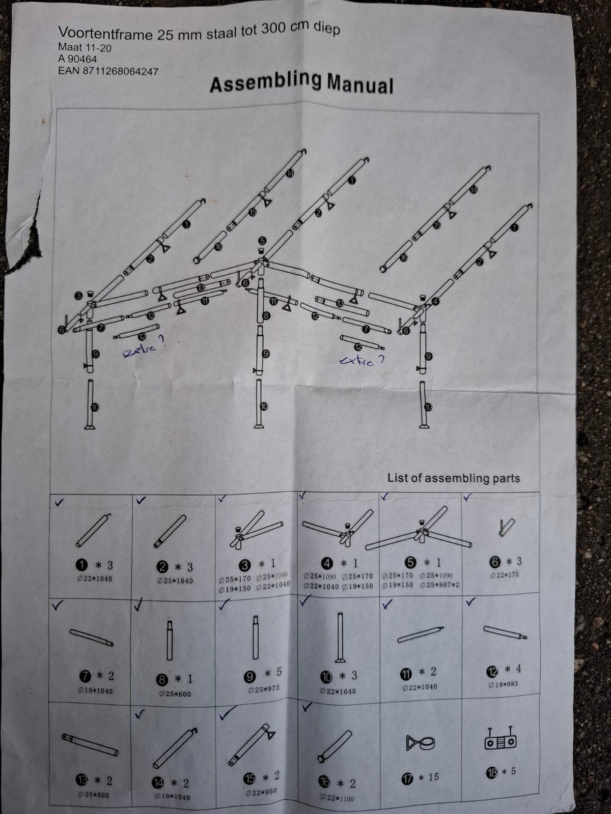 stalen frame voortent mt 11-20 tot 3m diep., Caravans en Kamperen, Ophalen