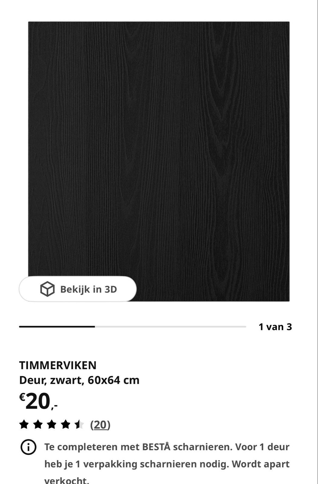 3x IKEA TIMMERVIKEN Deur, zwart, 60x38 cm, Ophalen, Overige materialen, Gebruikt, 50 tot 100 cm