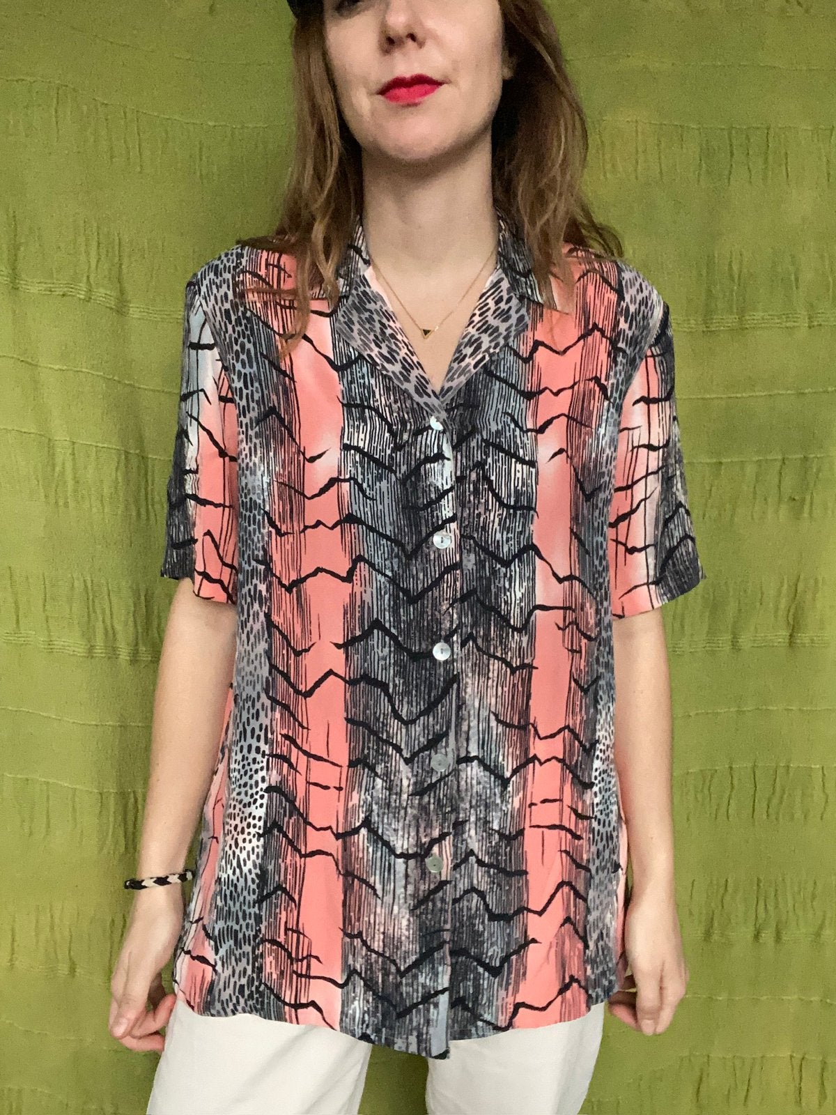 Vintage blouse - Jaren 90 - 90’s - print - 40/L/large, Maat 38/40 (M), Hgv, Hgv, Ophalen of Verzenden