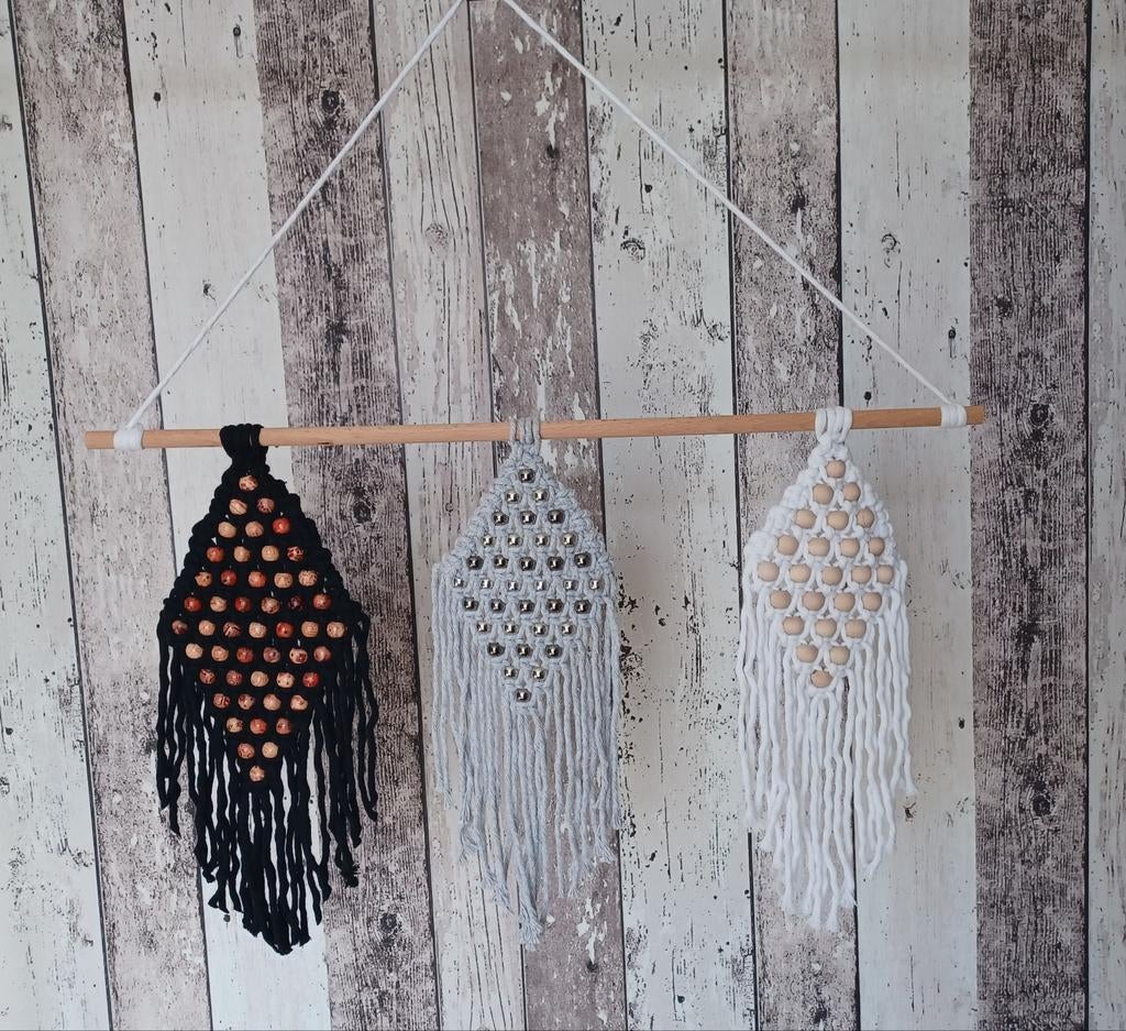 Macrame wandkleed met kralen - Boho wanddecoratie, Boho, Meerkleurig, Nieuw, Ophalen of Verzenden