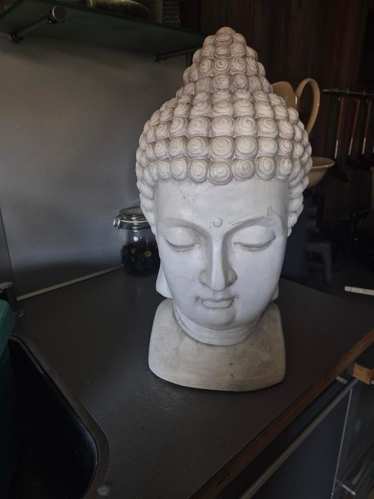 Grote Boeddha Hoofd Decoratie - Meditatie Beeld, Ophalen of Verzenden, Zo goed als nieuw