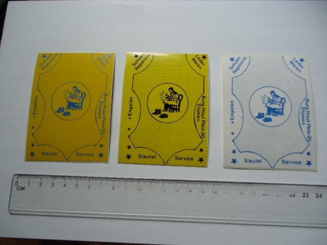 sticker oud Vlijmen Van ENGELEN leer lederwaren sleutel 3x, Verzenden, Zo goed als nieuw, Bedrijf of Vereniging