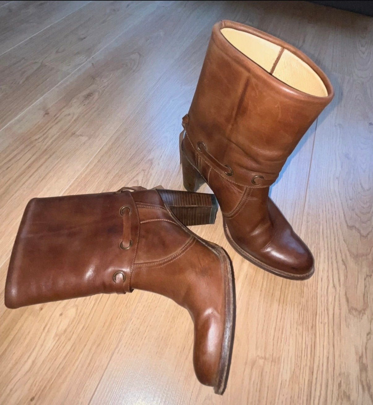 Vintage Dr. Adam's Leren Laarzen - Maat 40, Hoge laarzen, Bruin, Ophalen of Verzenden, Zo goed als nieuw