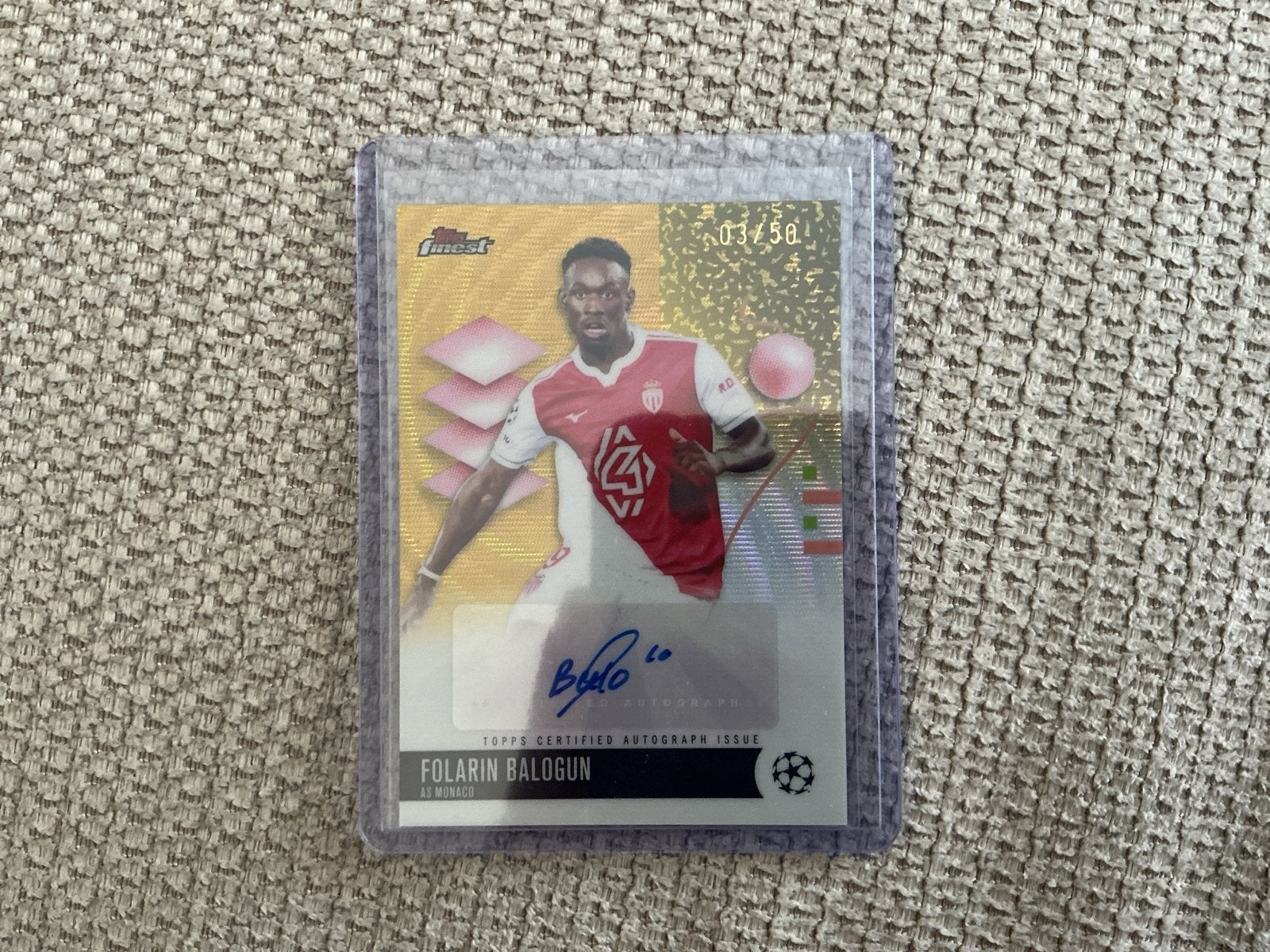 03/50 Folarin Balogun Topps Finest Autograph, Ophalen, Zo goed als nieuw, Buitenlandse clubs, Spelerskaart