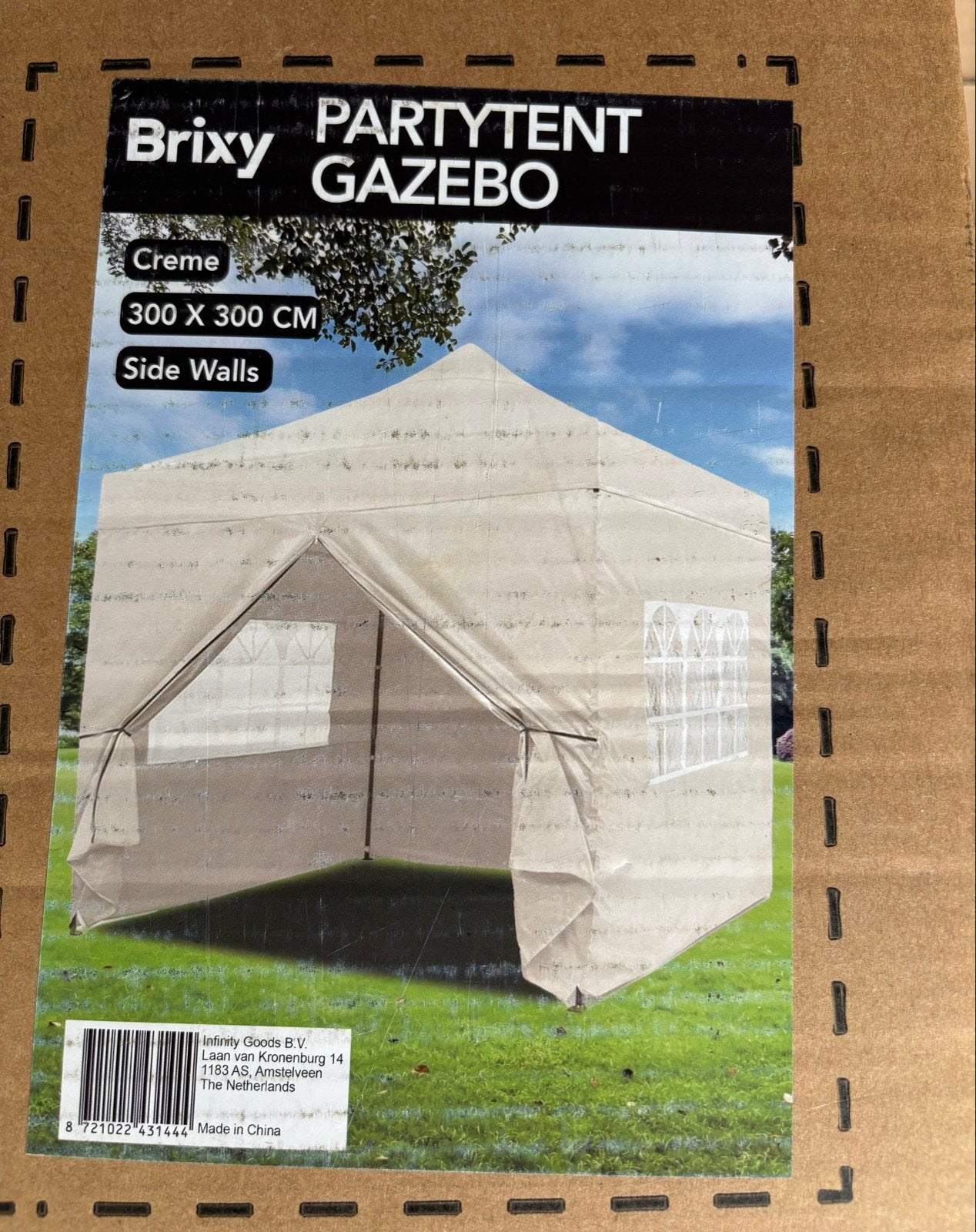 Brixy Partytent Gazebo Crème 300x300 cm met zijwanden, Ophalen, Partytent, Minder dan 4 meter, Nieuw