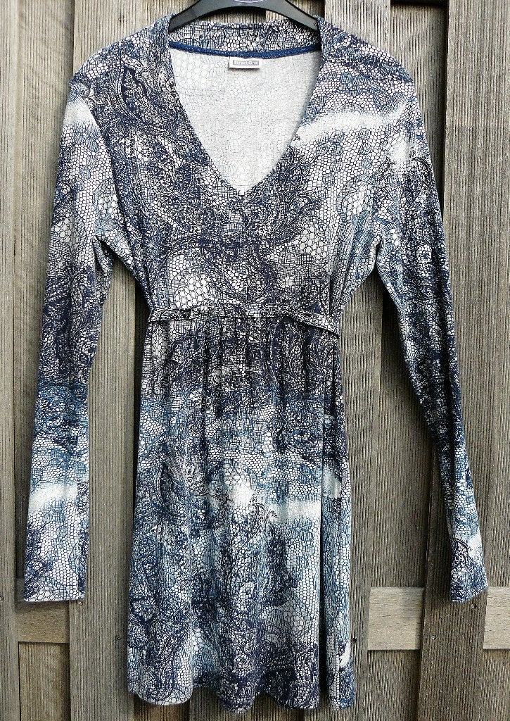 Street One jurk met lange mouw in blauw witte print, maat 40, Maat 38/40 (M), Blauw, Street One, Ophalen of Verzenden