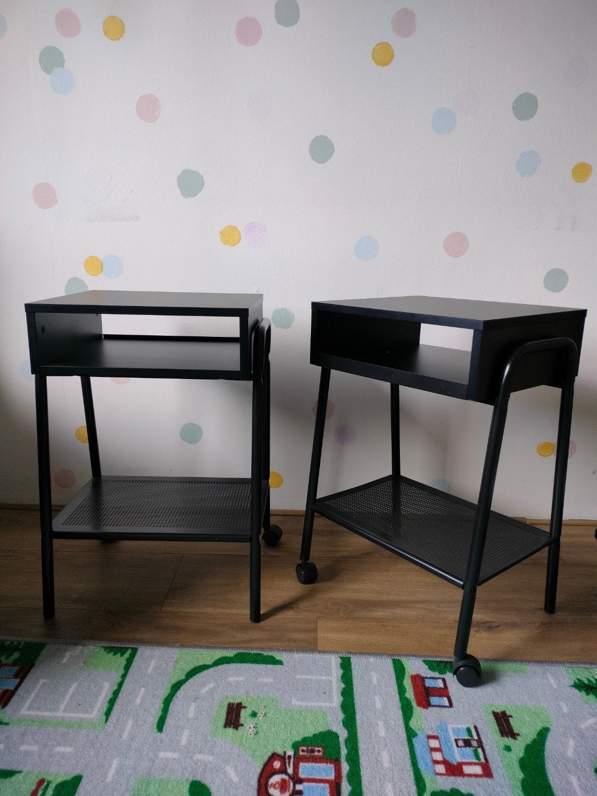 IKEA SETSKOG nachtkastjes, Huis en Inrichting, Tafels | Bijzettafels, Ophalen, Minder dan 55 cm, Metaal of Aluminium, Zo goed als nieuw