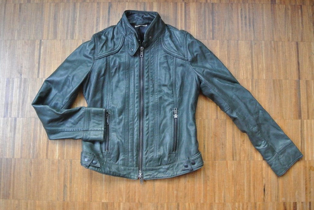 Stoere lederen jas van DKNY, Kleding | Dames, Ophalen of Verzenden, Zo goed als nieuw, Jasje, Grijs