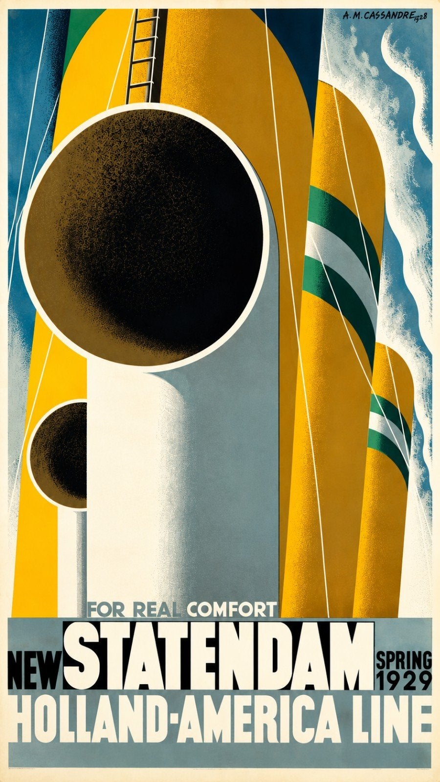 Vintage Holland-America Lijn 'New Statendam' Poster (1929), Ophalen of Verzenden, Poster, Lithografie, Origineel