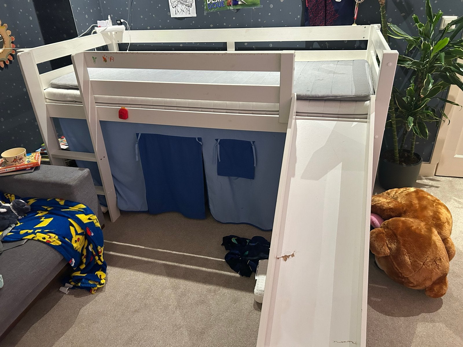 Hoogslaper met glijbaan en tent - Gebruikt, Ophalen, 85 tot 100 cm, Gebruikt, Hoogslaper of Stapelbed