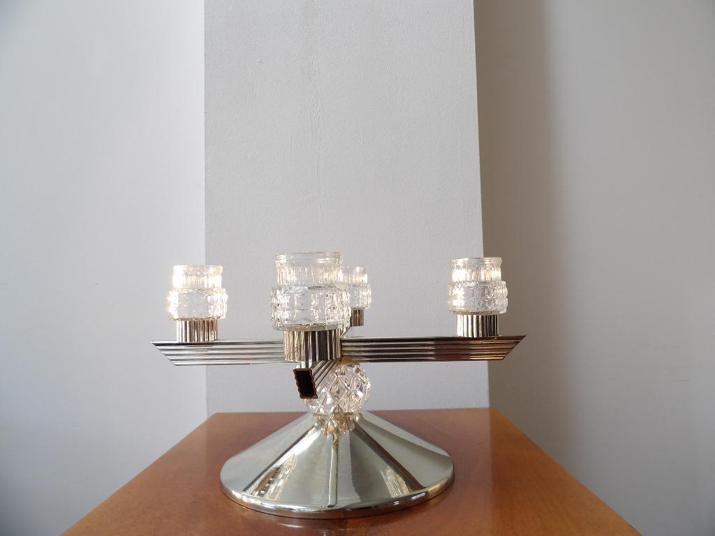 Sixties design Kandelaar WMF/Quist, verzilverd/kristal glas, Ophalen of Verzenden, Glas