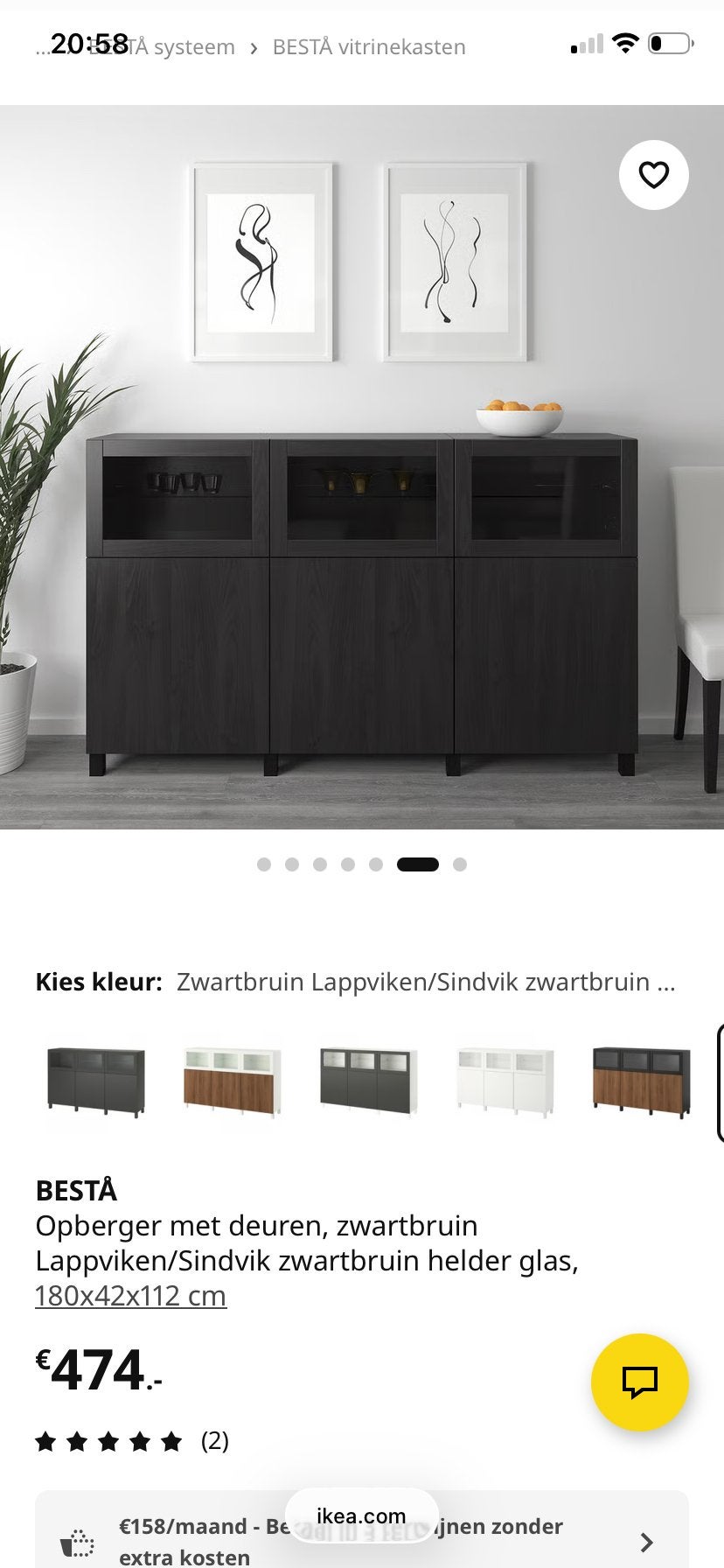 IKEA BESTÅ Opberger met GLASSVIK vitrinedeuren (180x112cm), 100 tot 150 cm, 150 tot 200 cm, Ophalen of Verzenden, 25 tot 50 cm