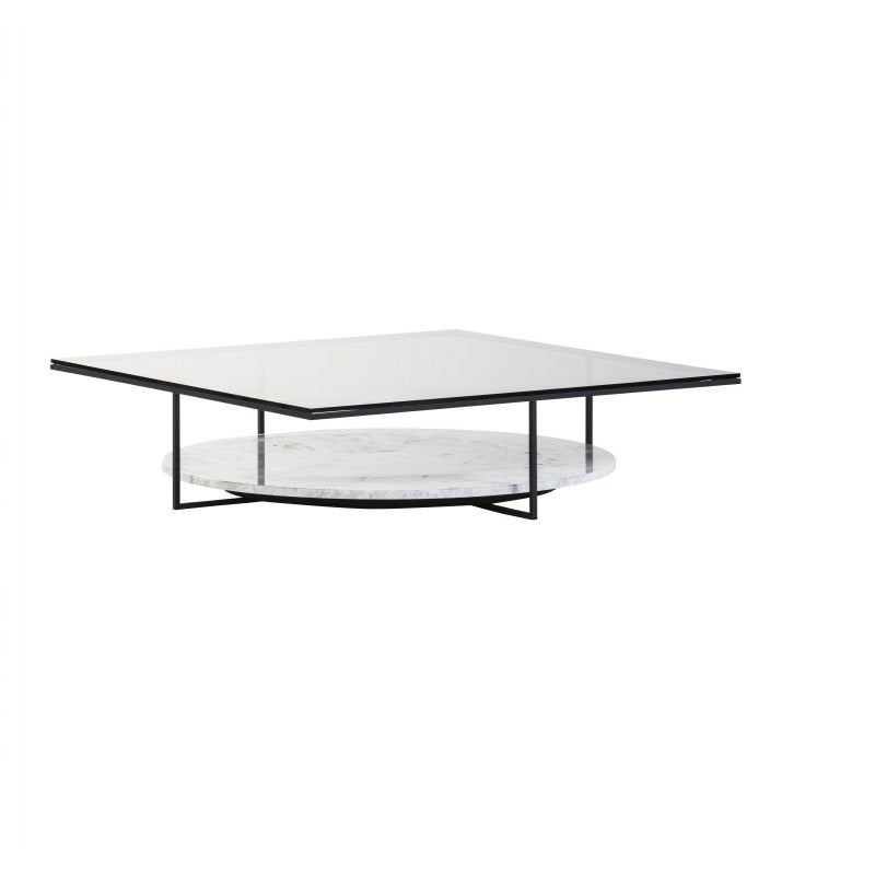 Topform Salontafel 110x110 Glas met Marmer, Ophalen, Gebruikt, 50 tot 100 cm, 100 tot 150 cm