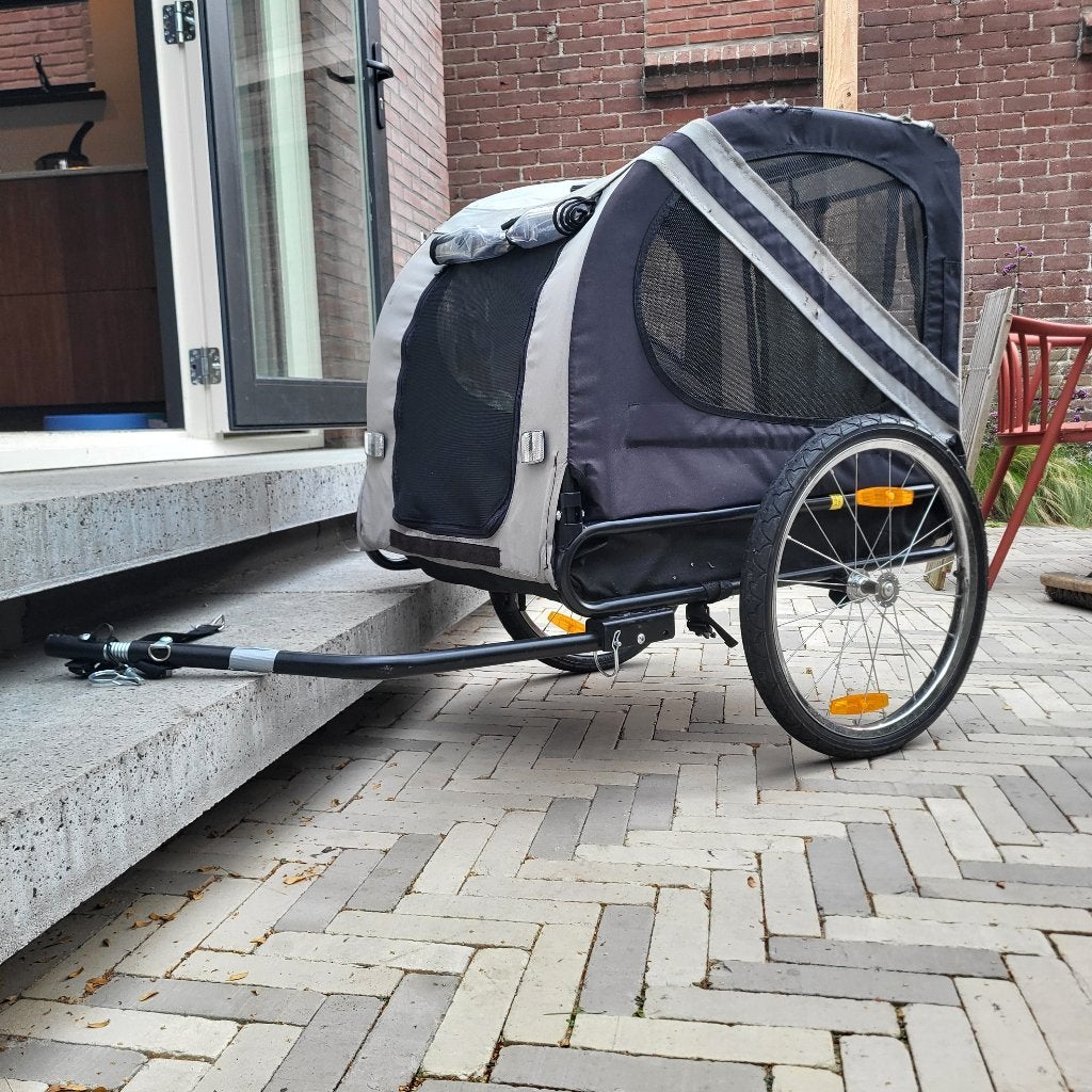 Hondenfietskar Flamingo 80x55x60 cm met 2 fietskoppelingen, Ophalen, Gebruikt, Hondenkar, 20 tot 40 kg