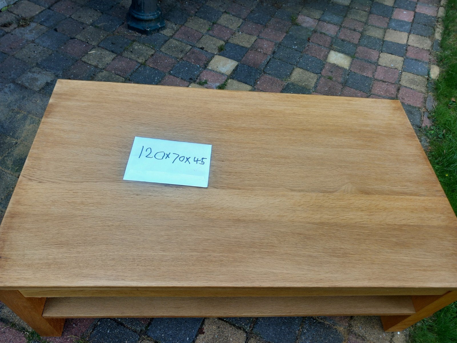 licht eiken salon tafel, Ophalen of Verzenden, Ovaal, 100 tot 150 cm, 50 tot 100 cm