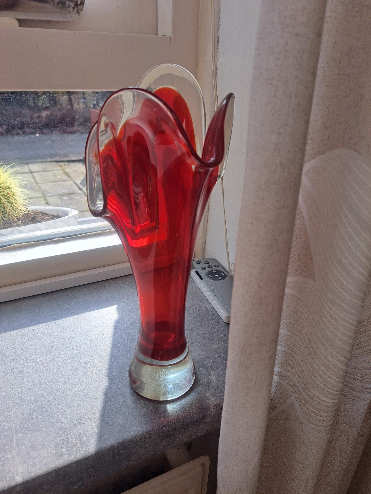 MERANO kristallen, zware , Vuurrode Vaas  vaas, 33 cm hoog, Antiek en Kunst, Ophalen of Verzenden
