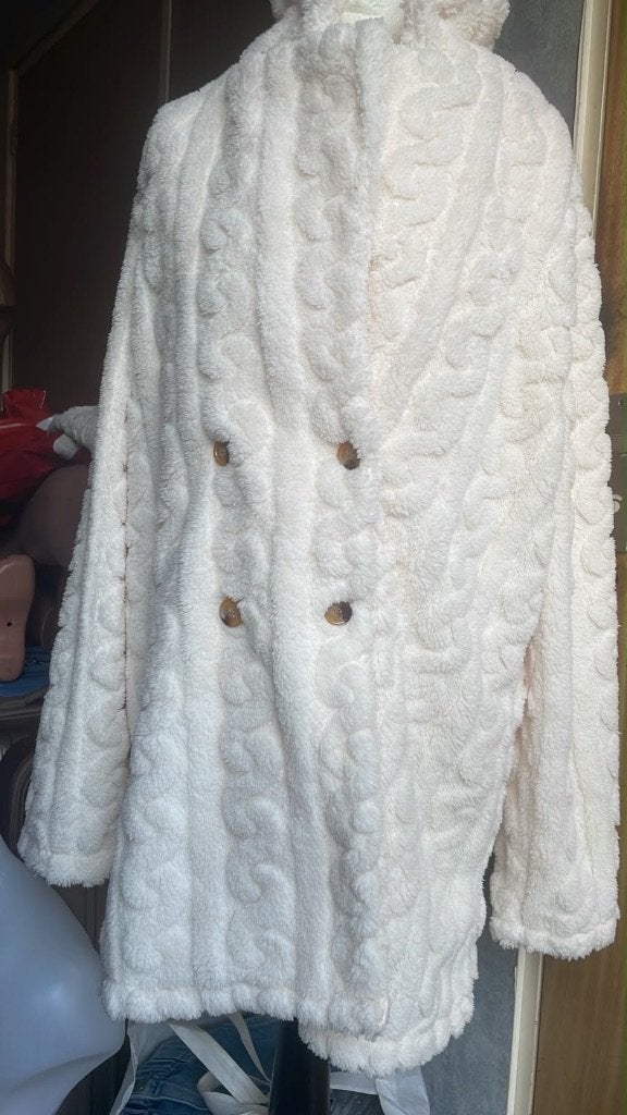 Lange witte teddy jas / faux fur mantel (Maat L en XL) – €45, Ophalen of Verzenden, Nieuw, Maat 42/44 (L), Wit
