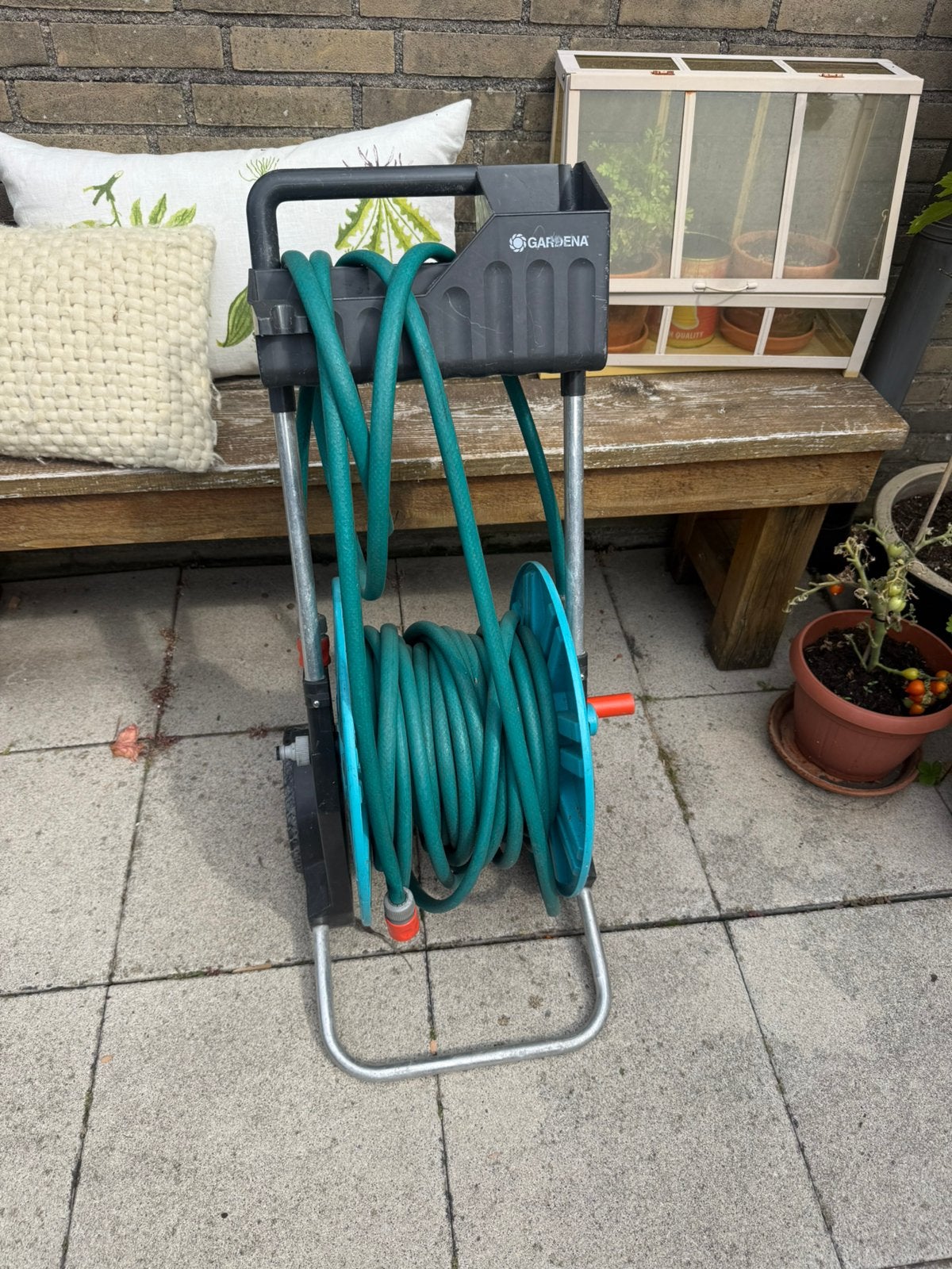 Gardena tuinslang wagen de luxe met slang en koppelingen, Ophalen, Zo goed als nieuw, Tuinslang
