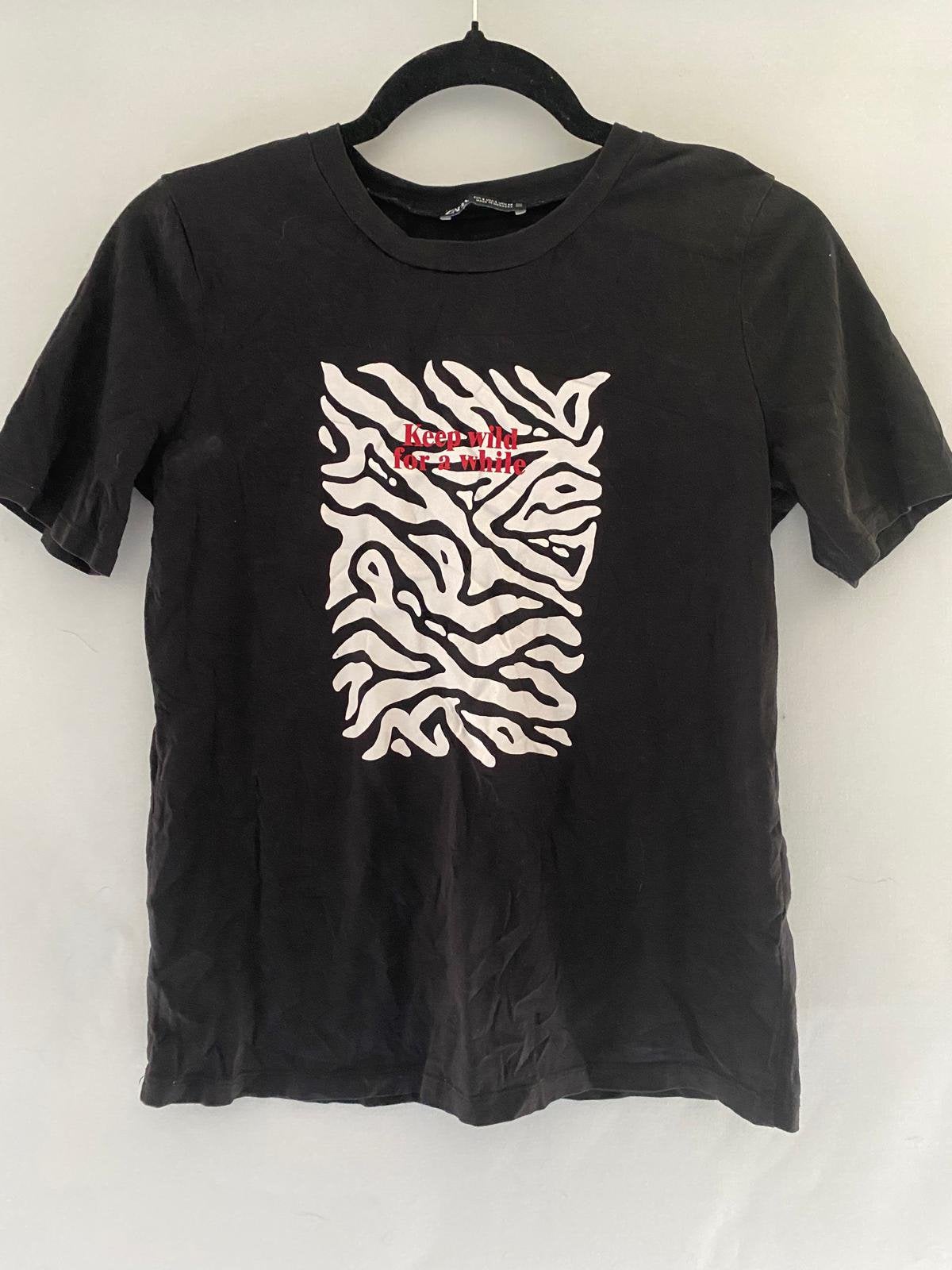 Zara T-shirt met zebra print | Zwart | Maat XS / S, Zwart, Ophalen of Verzenden, Korte mouw, Maat 34 (XS) of kleiner