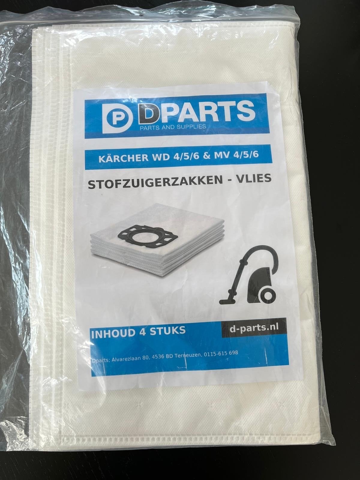 Kärcher WD 4/5/6 & MV 4/5/6 Stofzuigerzakken - Vlies (4 stuk, Inclusief accessoires, Kärcher, Nieuw, Industriële stofzuiger