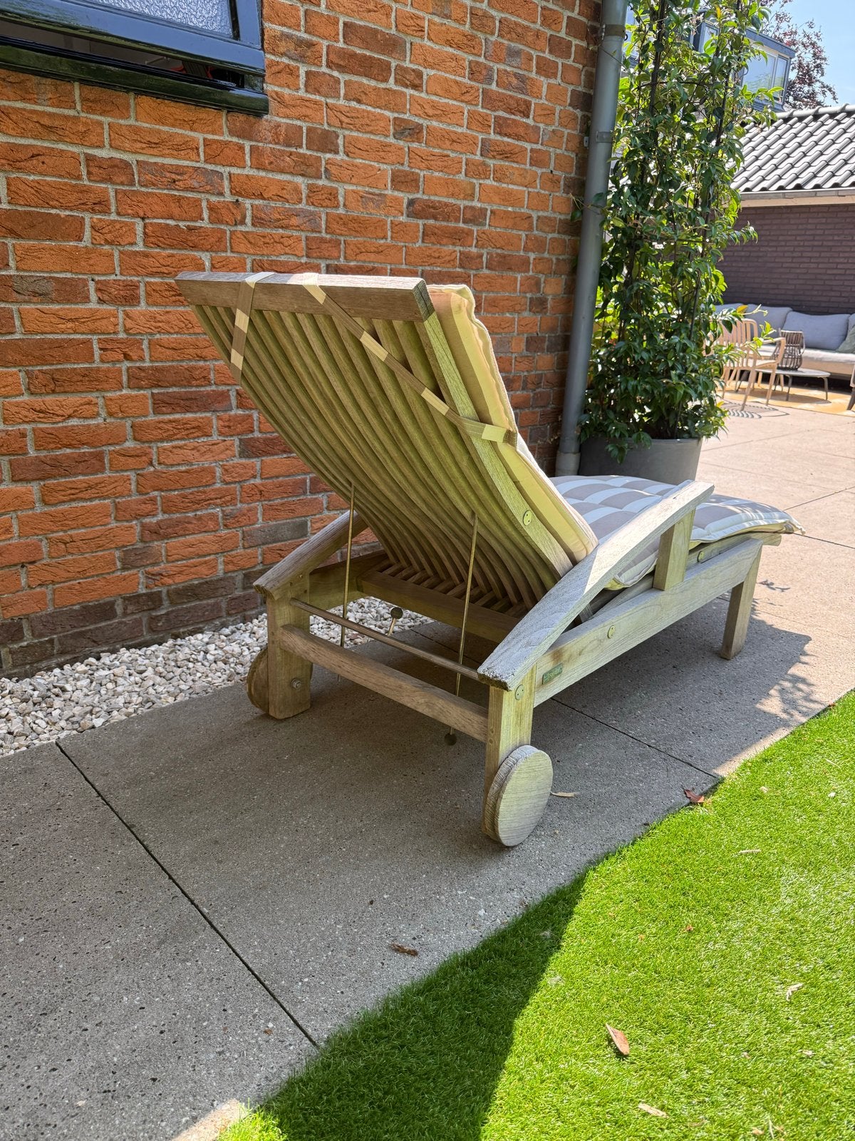 Houten Ligstoel met Wielen en Verstelbare Rugleuning, Ophalen, Gebruikt, Hout, Verstelbaar