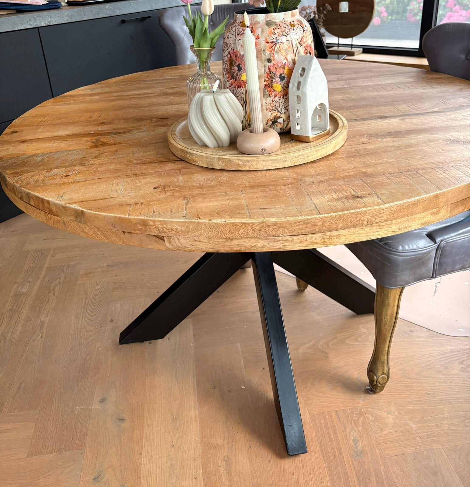 Ronde eettafel, Ophalen, Gebruikt, 100 tot 150 cm, Rond