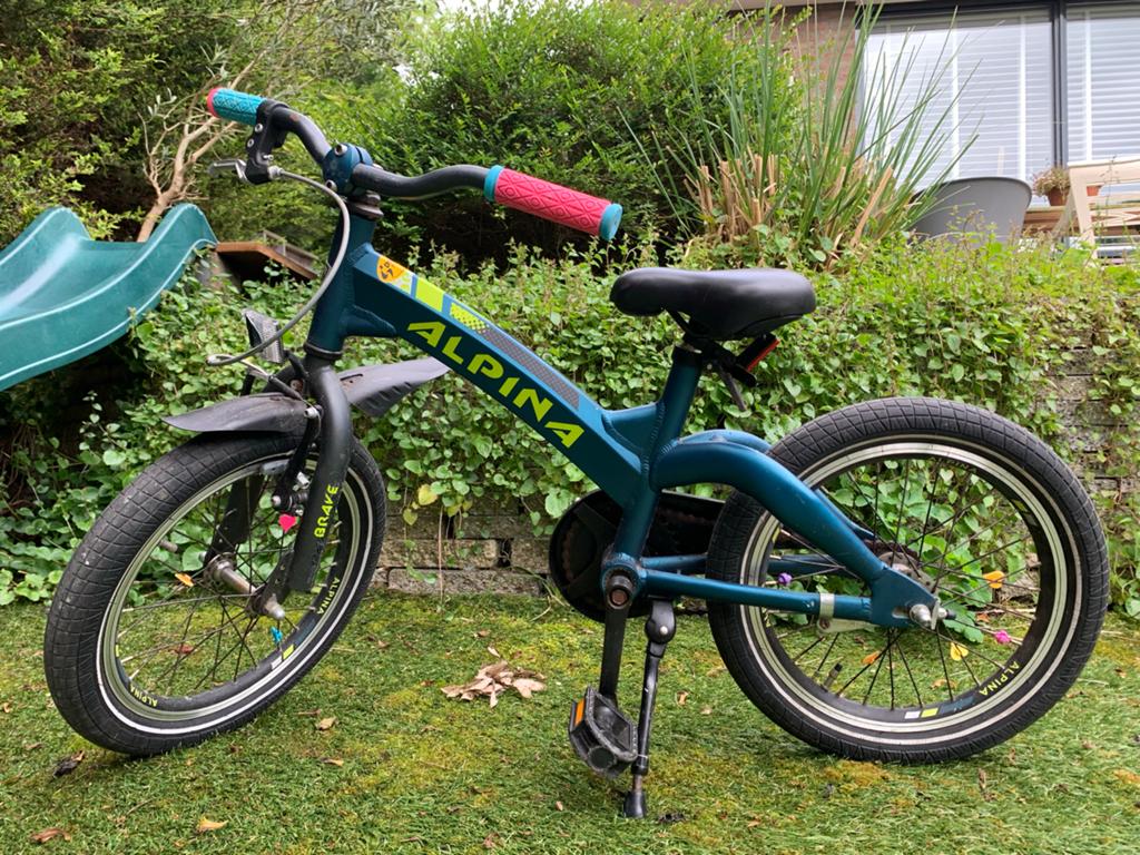 Alpina Brave kinderfiets - Stoer en klaar voor avontuur!, Fietsen en Brommers, Fietsen | Kinderfietsjes, Ophalen, Gebruikt, Terugtraprem