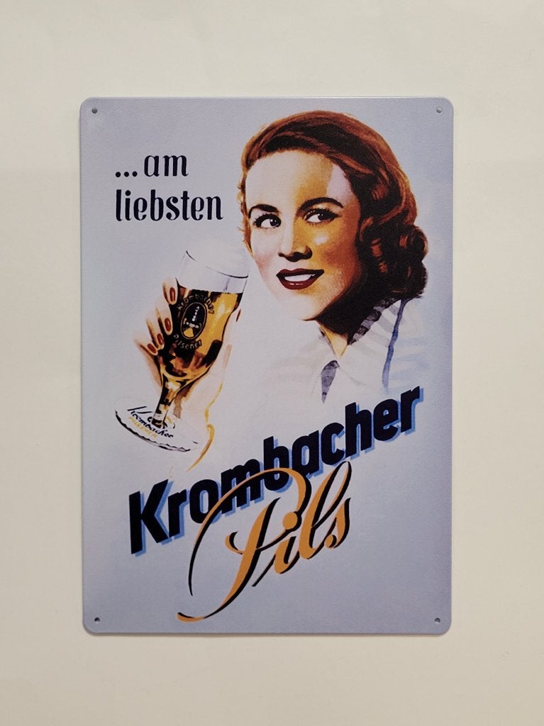 Krombacher bier pils Am Liebsten reclamebord van metaal deco, Ophalen of Verzenden, Nieuw, Reclamebord, Plaat of Schild, Overige merken