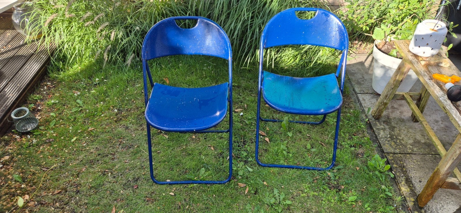 2x Blauwe inklapbare tuinstoelen GRATIS, Tuin en Terras, Ophalen, Gebruikt, Metaal, Inklapbaar