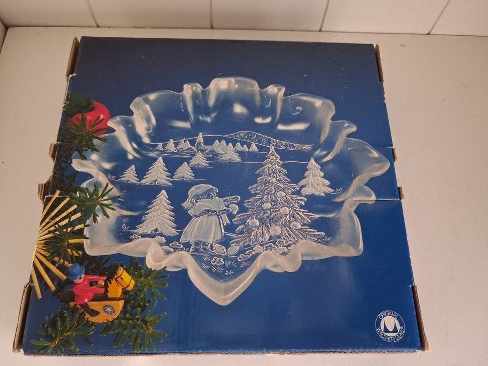 Vintage Walther Glas Schaal 24cm  Kerstmotief, Ophalen of Verzenden