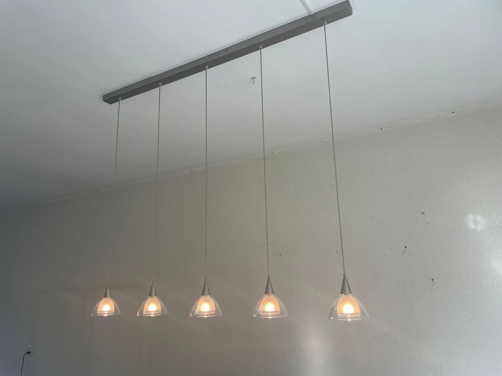 Lineare hanglamp, 5 pendels, roestvrij staal, verstelbaar, Ophalen, Gebruikt, Glas, Strak, lineaire