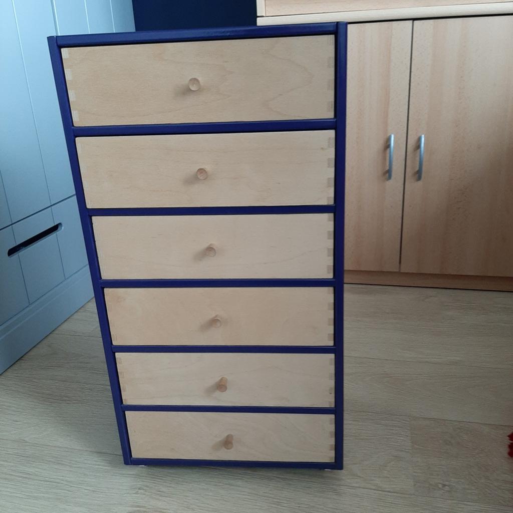 Blauw ladenkastje met 6 lades, compact, Ophalen, Gebruikt, 5 laden of meer, Minder dan 100 cm